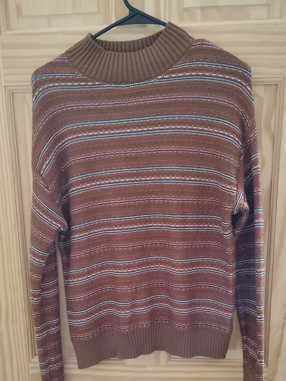 🧣Women's Brown Striped Cotton Blend Crewneck Sweater